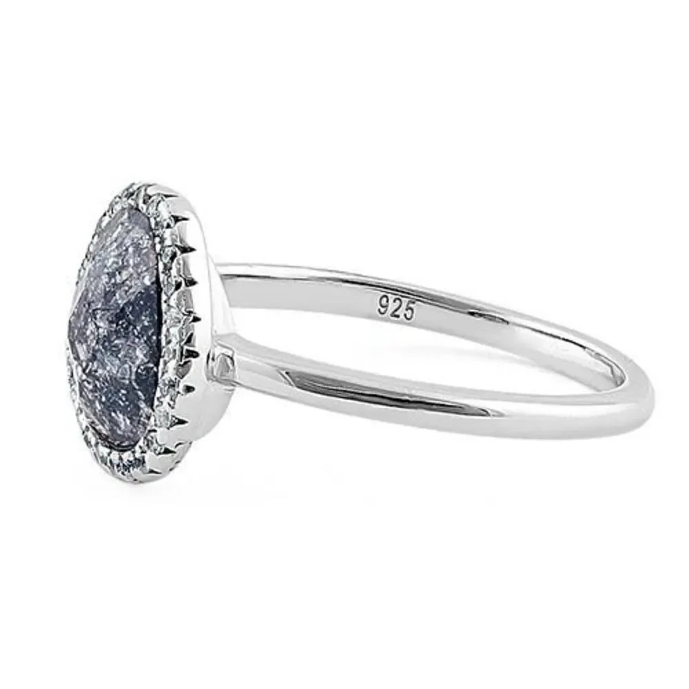 Sterling Silver Offset Oval Grey Galaxy CZ Ring New